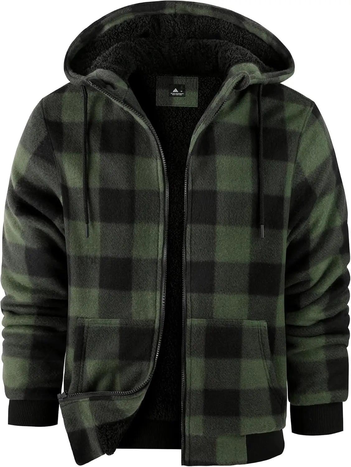 Mens Plaid Hoodies Winter Zip Up Fleece Jacket Sherpa Fleece Lined Warm Flannel Jacket Coat 7DAY'S
