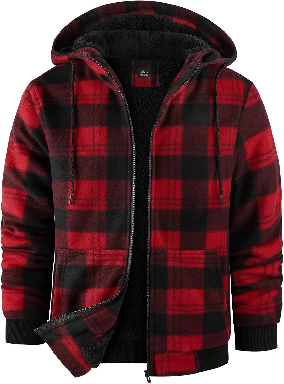 Mens Plaid Hoodies Winter Zip Up Fleece Jacket Sherpa Fleece Lined Warm Flannel Jacket Coat 7DAY'S