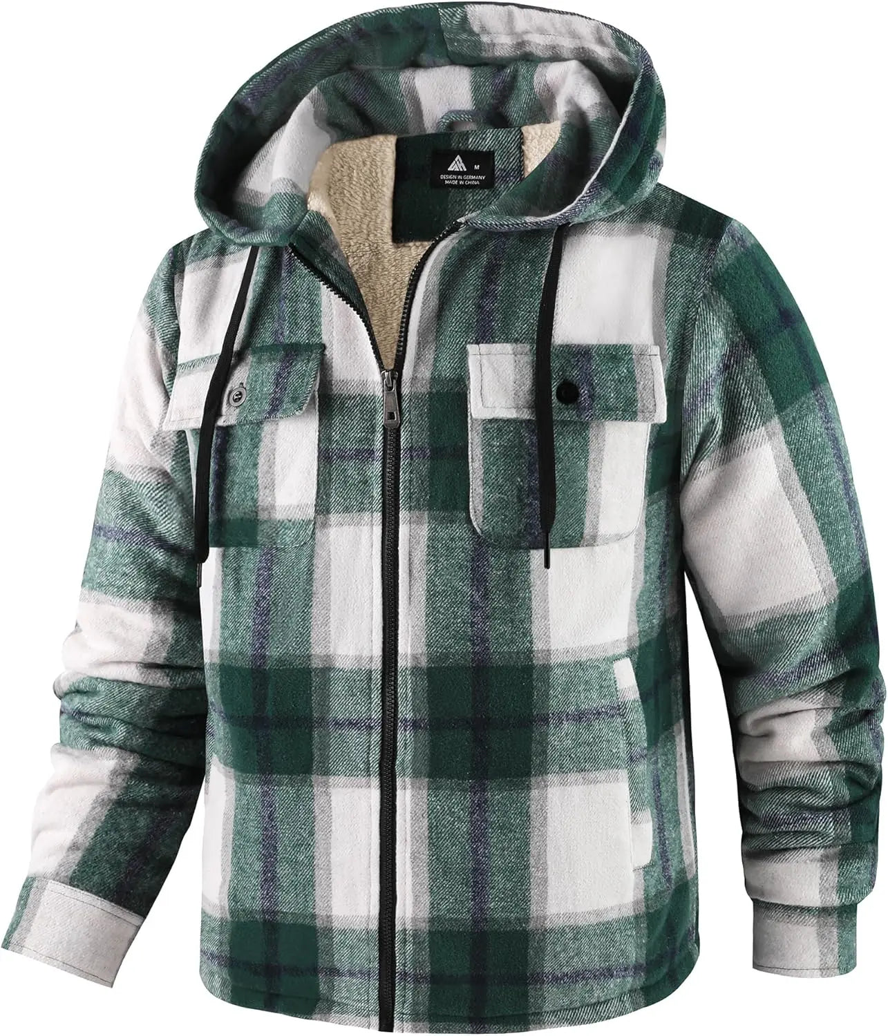 Mens Plaid Hoodies Winter Zip Up Fleece Jacket Sherpa Fleece Lined Warm Flannel Jacket Coat 7DAY'S