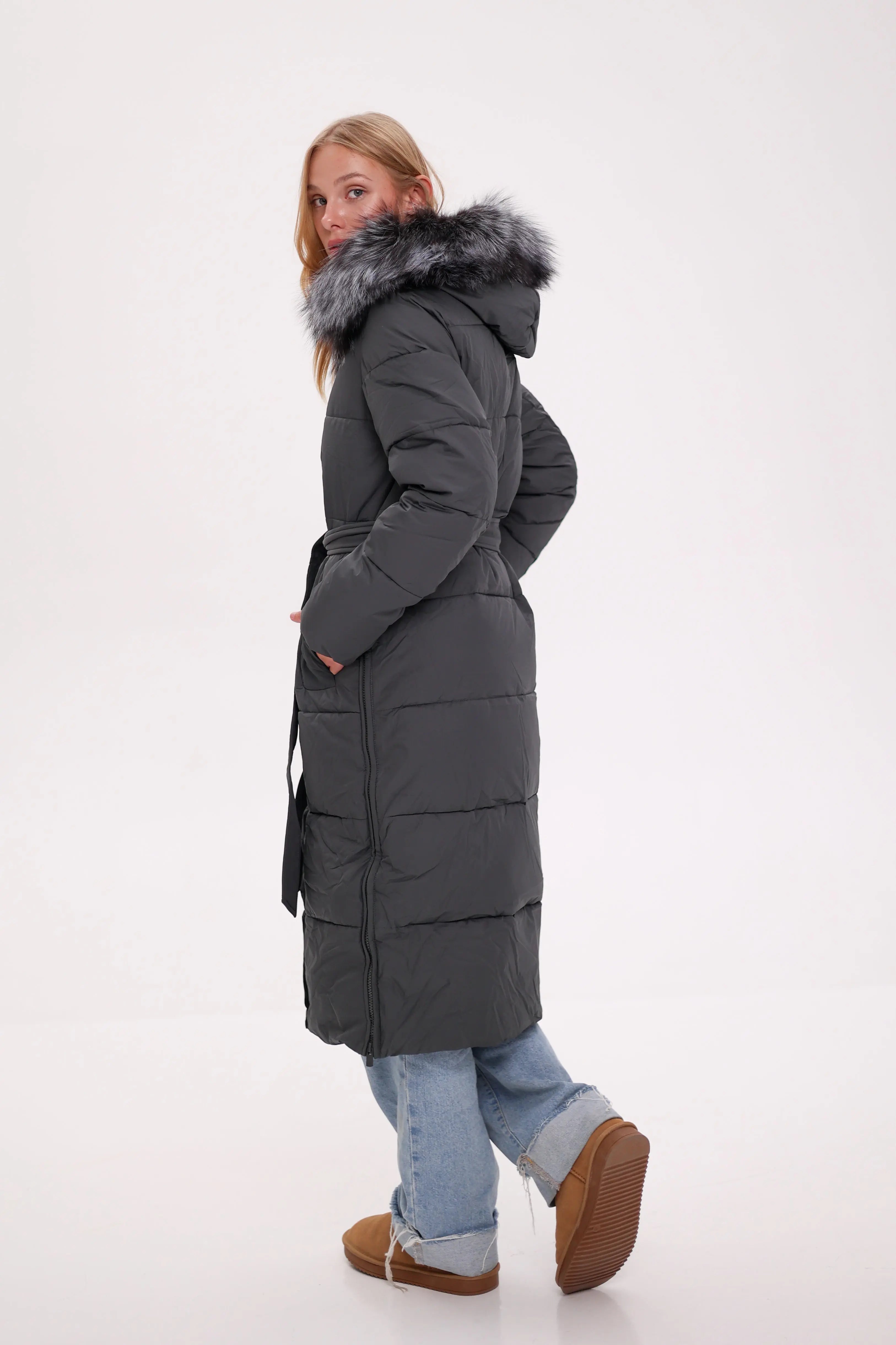 Genuine Silver Fox Belted Winter Insulated Coat Alaska® Outerwear Company