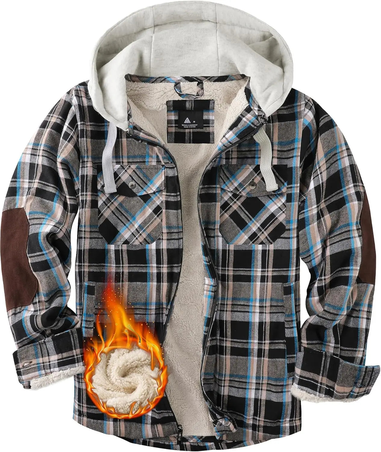 Mens Plaid Hoodies Winter Zip Up Fleece Jacket Sherpa Fleece Lined Warm Flannel Jacket Coat 7DAY'S
