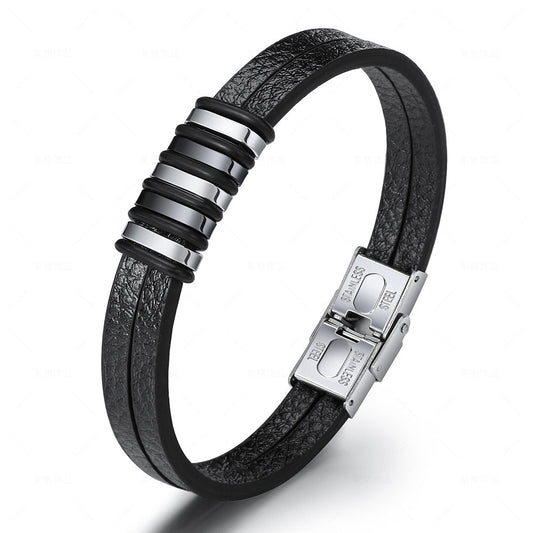 Harajuku Style Men's Stainless Steel Leather Bracelet