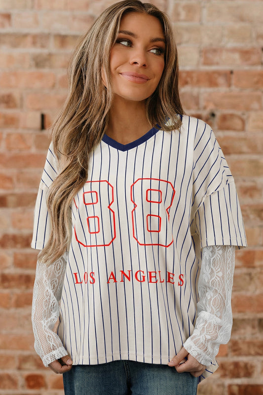 88 LOS ANGELES Stripe Lace Patchwork Top