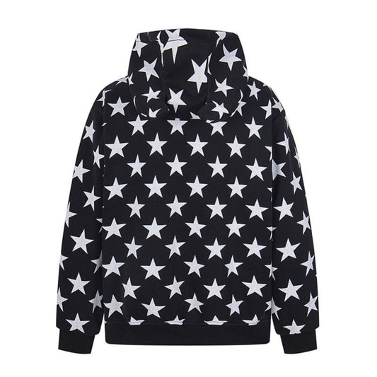 Star All-Over Print Hooded Sweatshirt Women Front Cardigan Jacket
