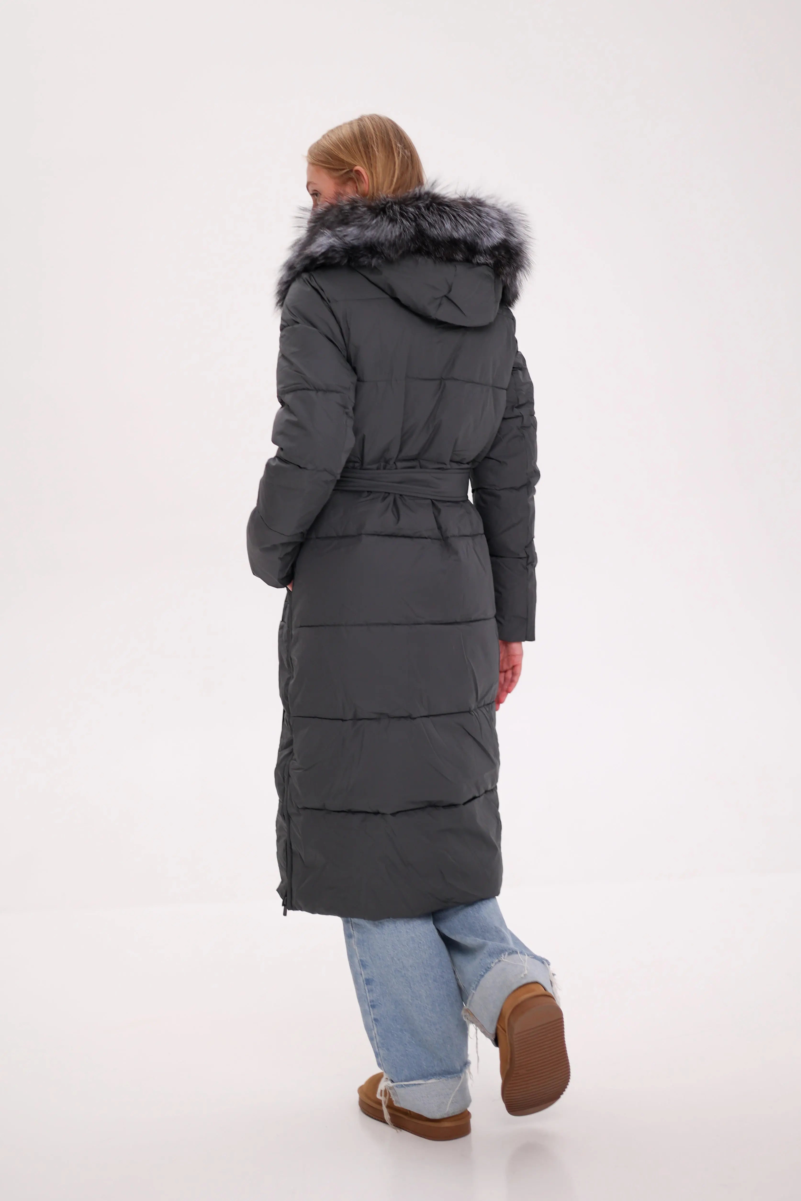 Genuine Silver Fox Belted Winter Insulated Coat Alaska® Outerwear Company