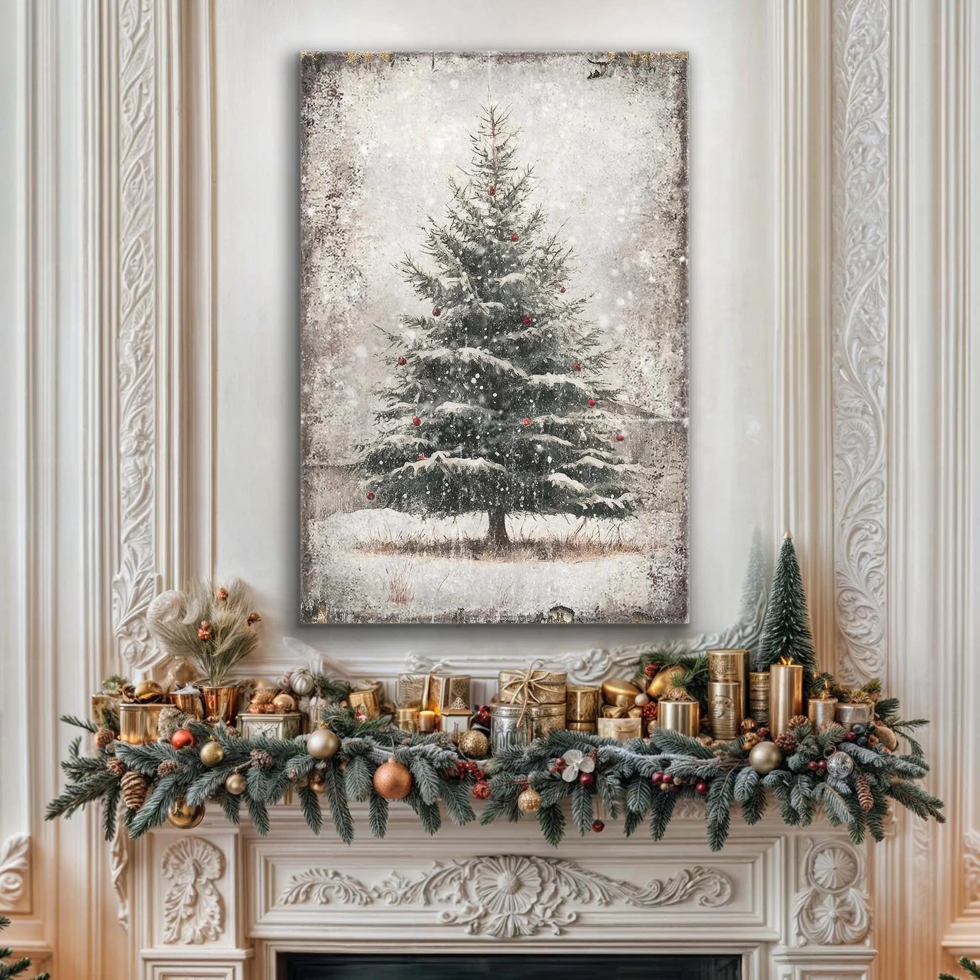 Vintage Pine Tree Christmas Wall Art III Tailored Canvases