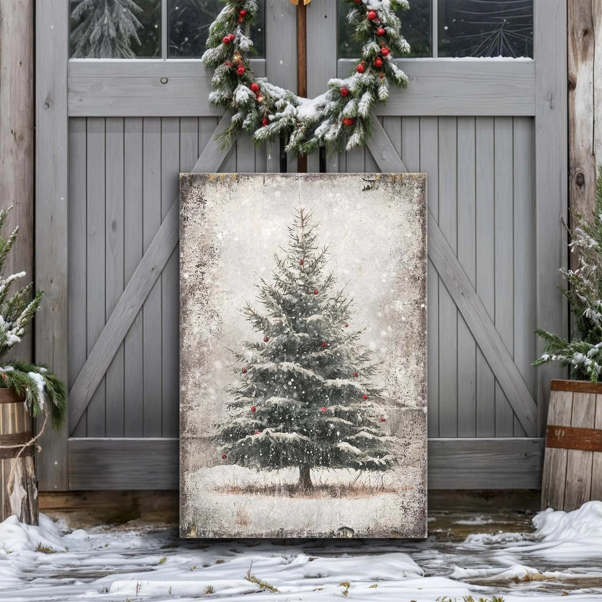 Vintage Pine Tree Christmas Wall Art III Tailored Canvases
