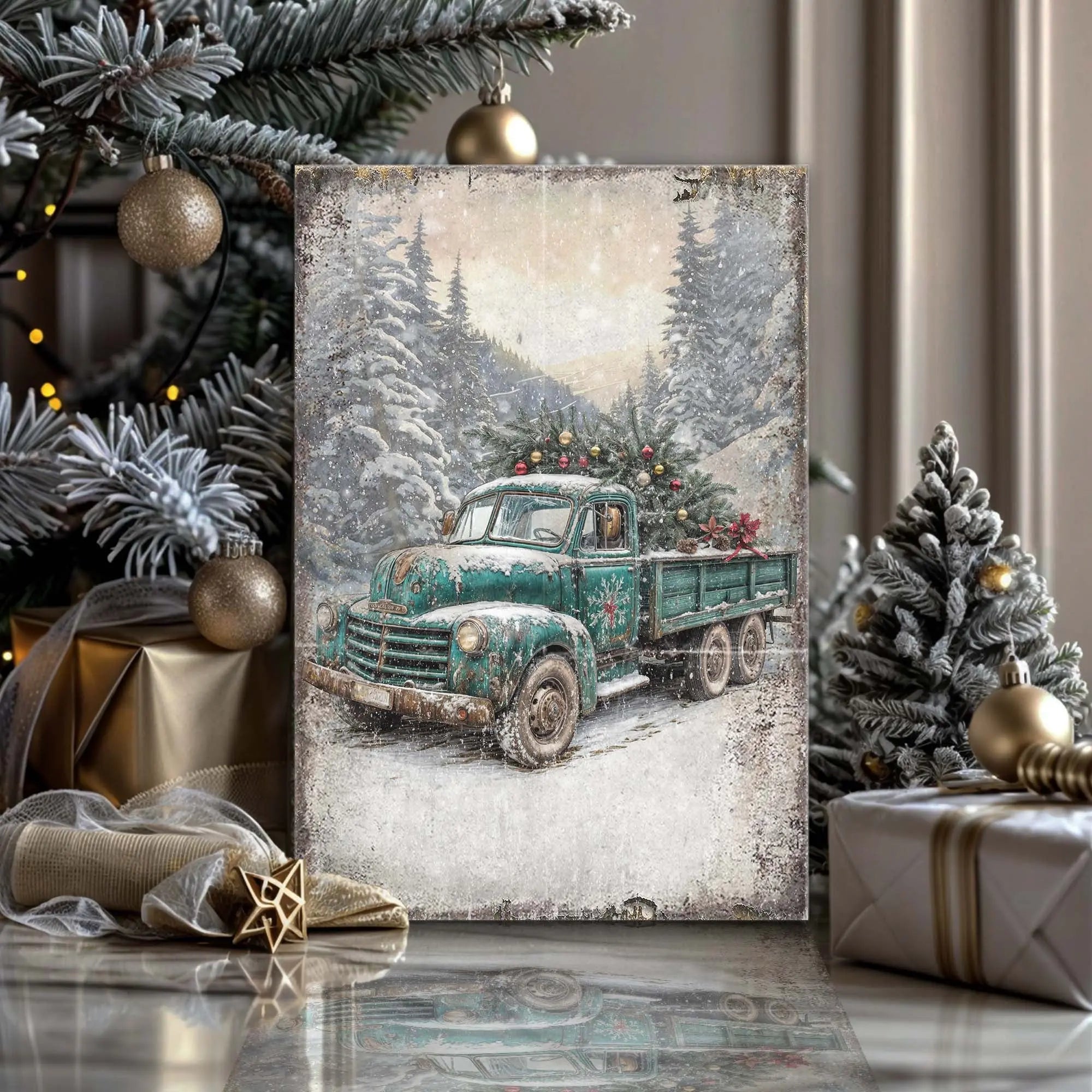 Vintage Truck With Christmas Tree Wall Art Tailored Canvases