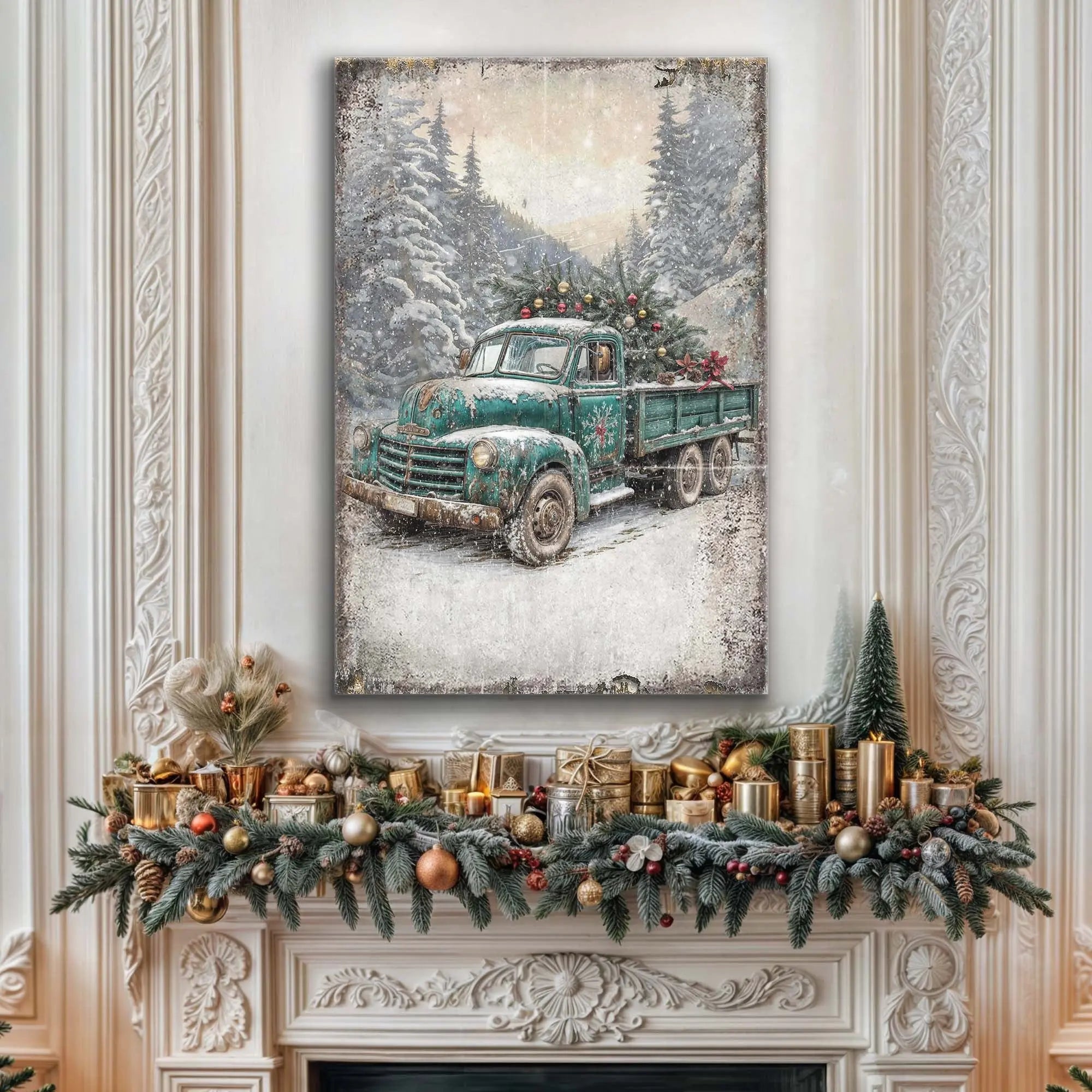 Vintage Truck With Christmas Tree Wall Art Tailored Canvases