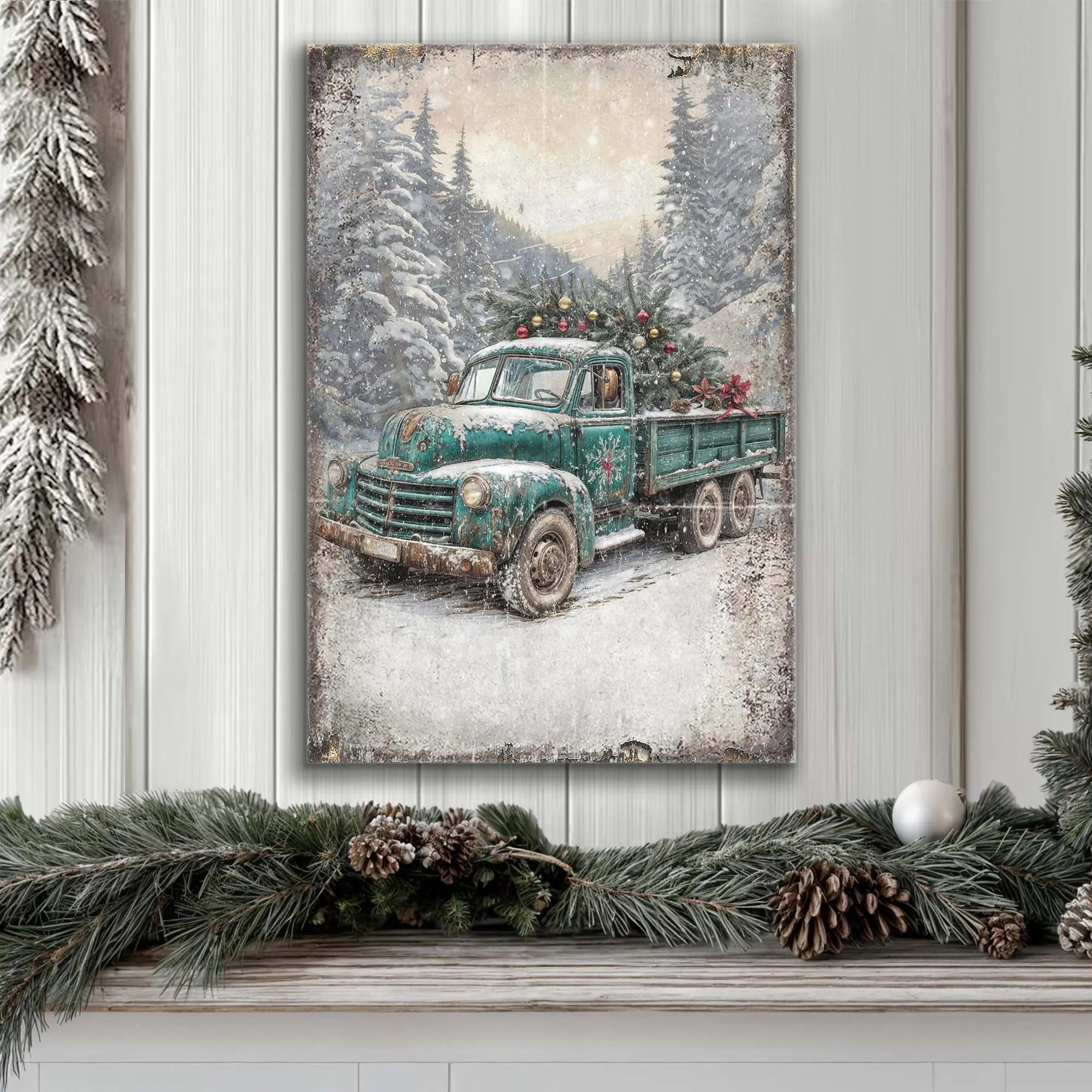 Vintage Truck With Christmas Tree Wall Art Tailored Canvases