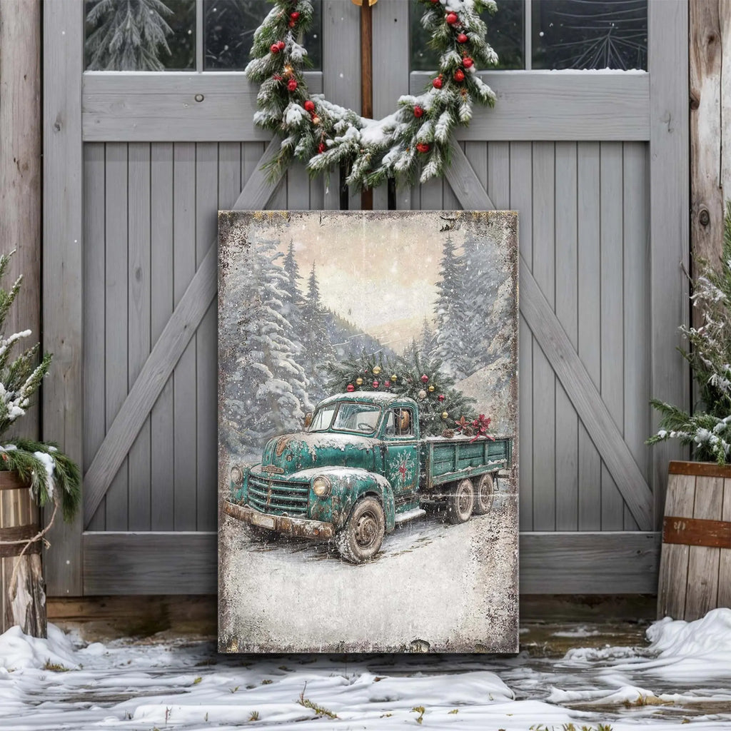 Vintage Truck With Christmas Tree Wall Art Tailored Canvases