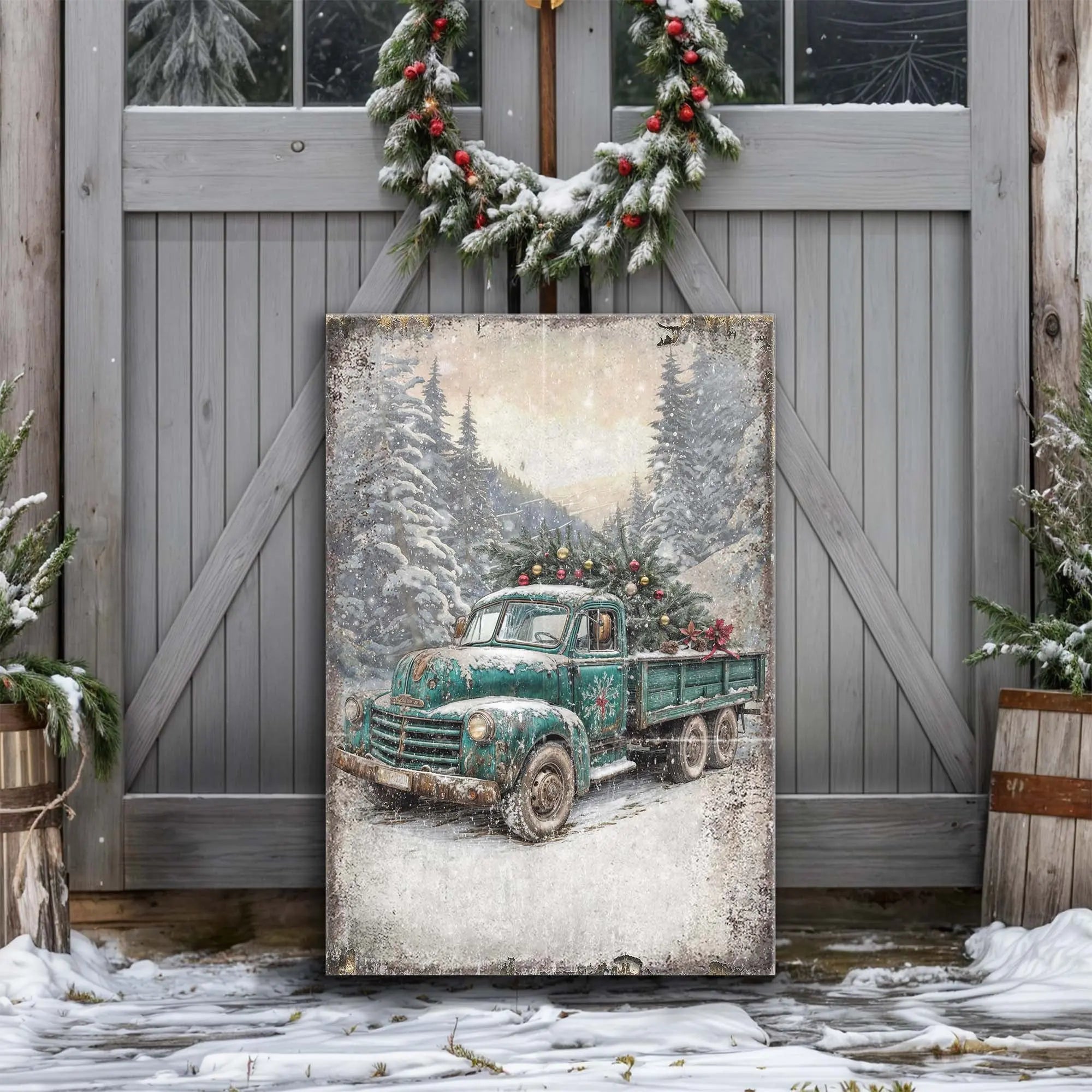 Vintage Truck With Christmas Tree Wall Art Tailored Canvases