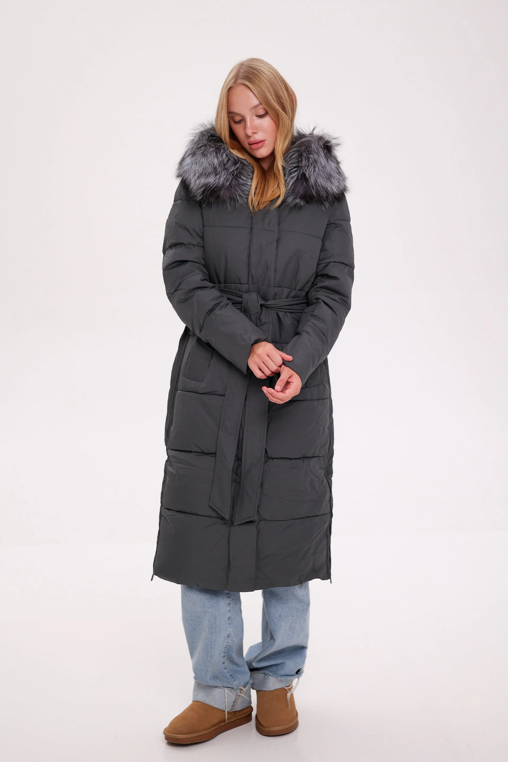 Genuine Silver Fox Belted Winter Insulated Coat Alaska® Outerwear Company