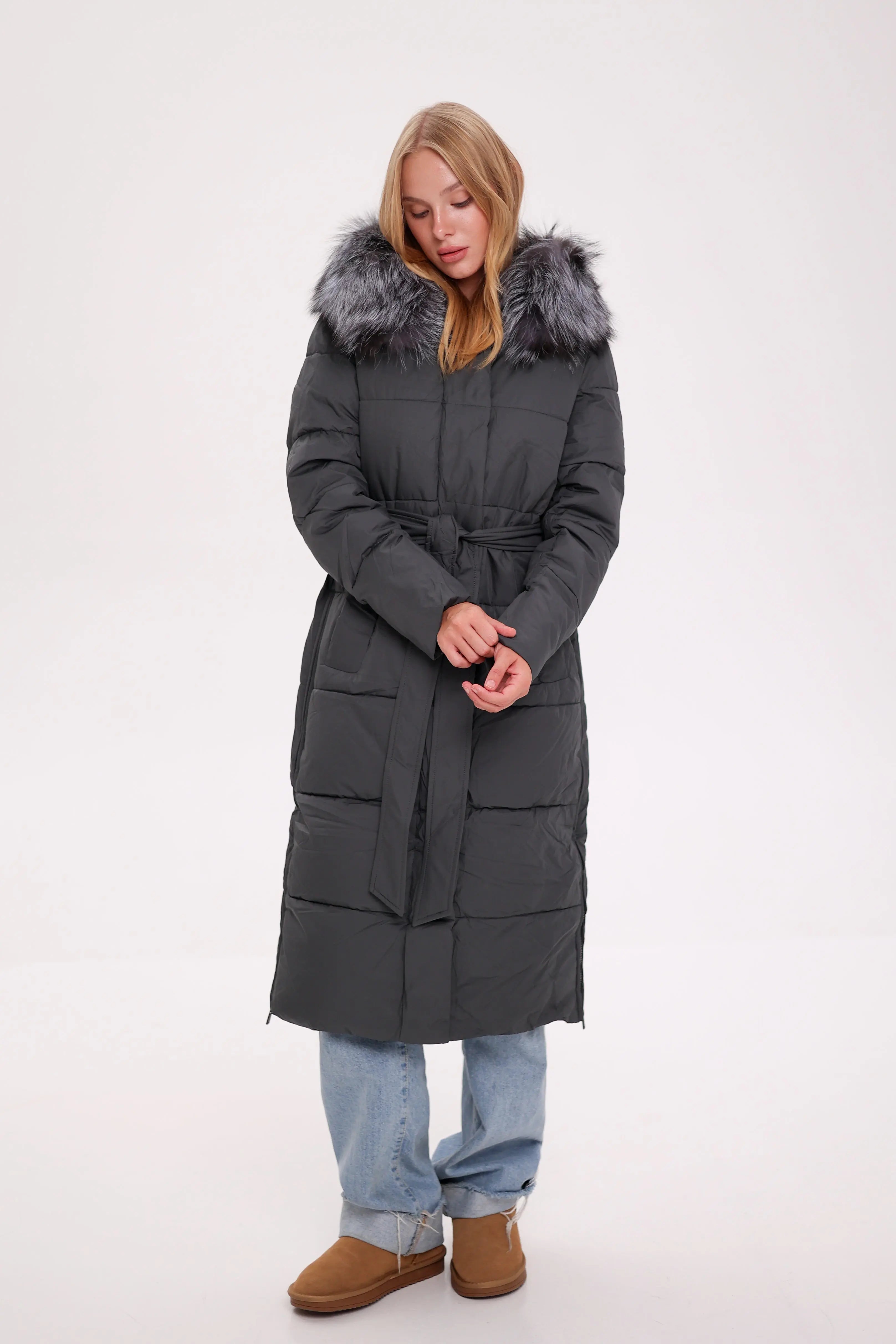 Genuine Silver Fox Belted Winter Insulated Coat Alaska® Outerwear Company