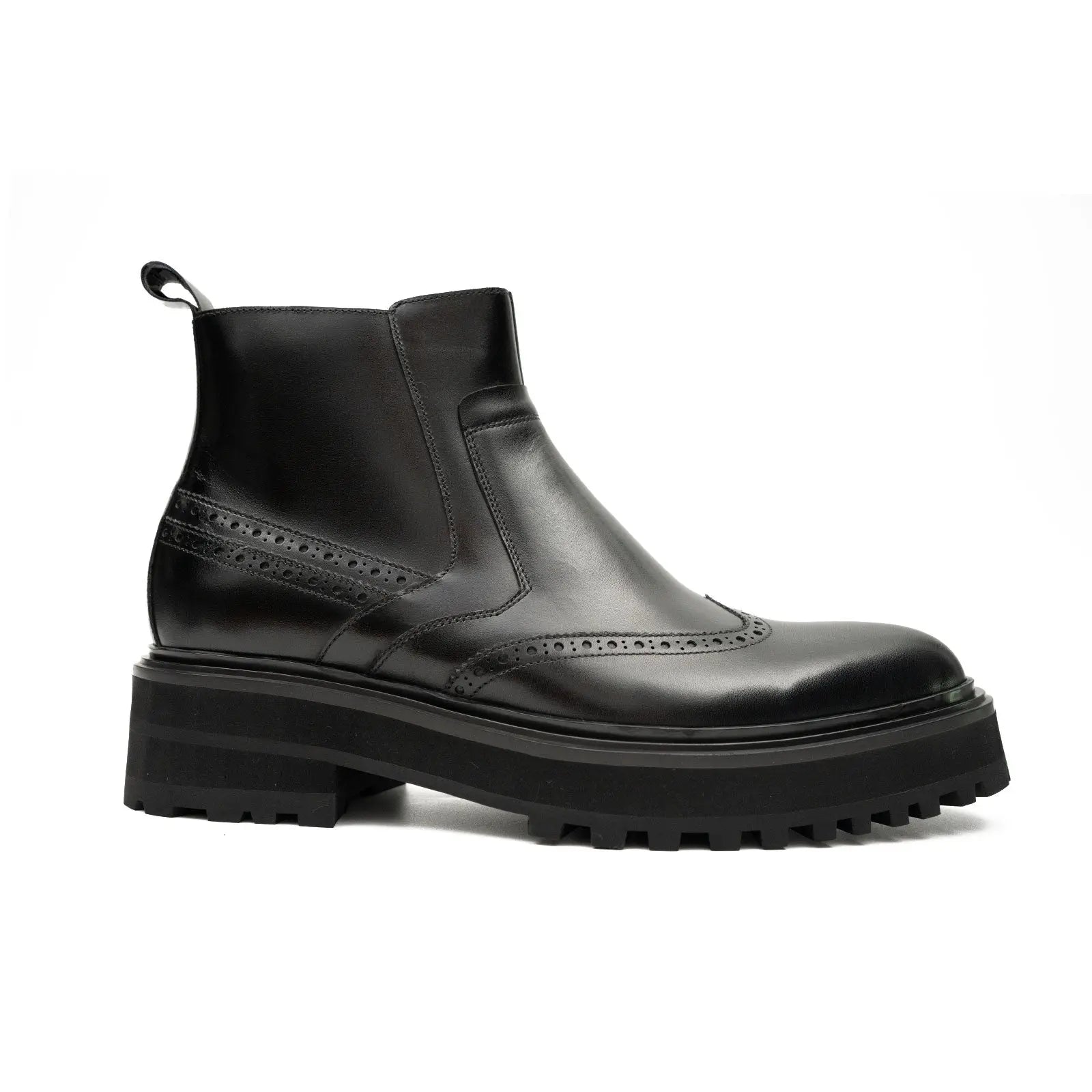 Black Brogue Leather Chelsea Boots