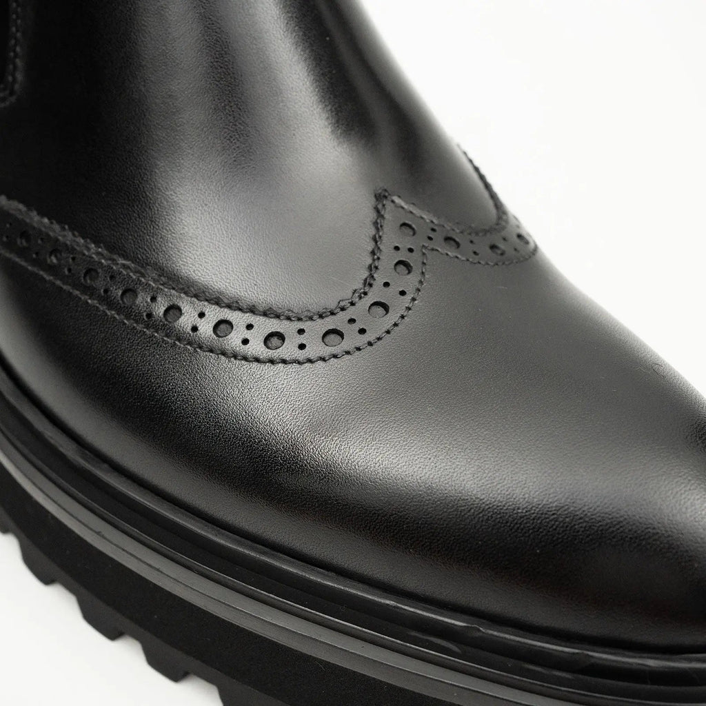 Black Brogue Leather Chelsea Boots