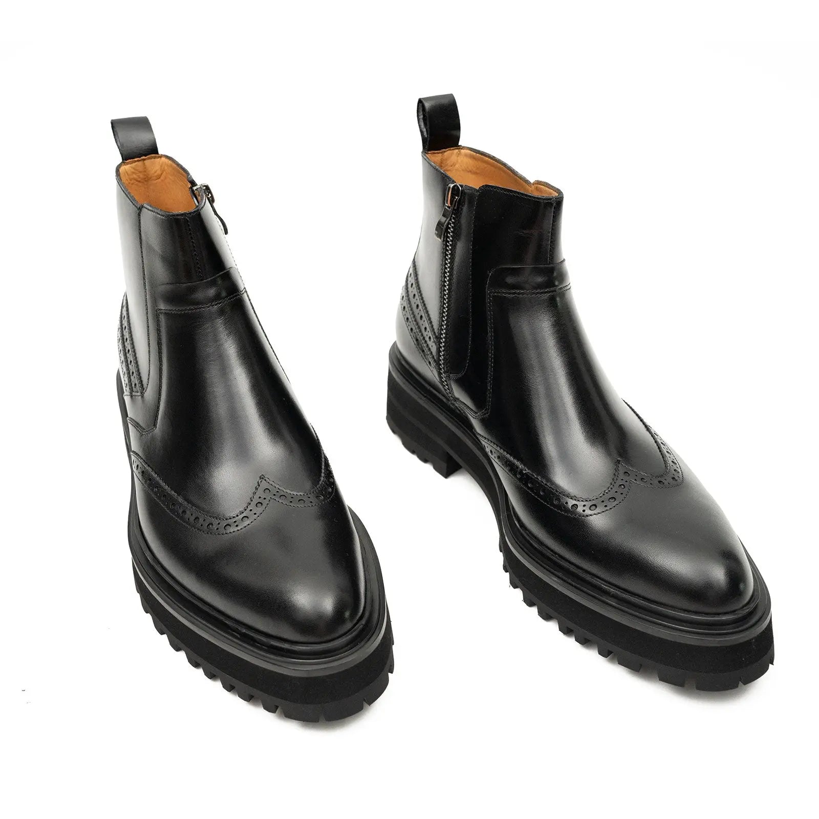 Black Brogue Leather Chelsea Boots