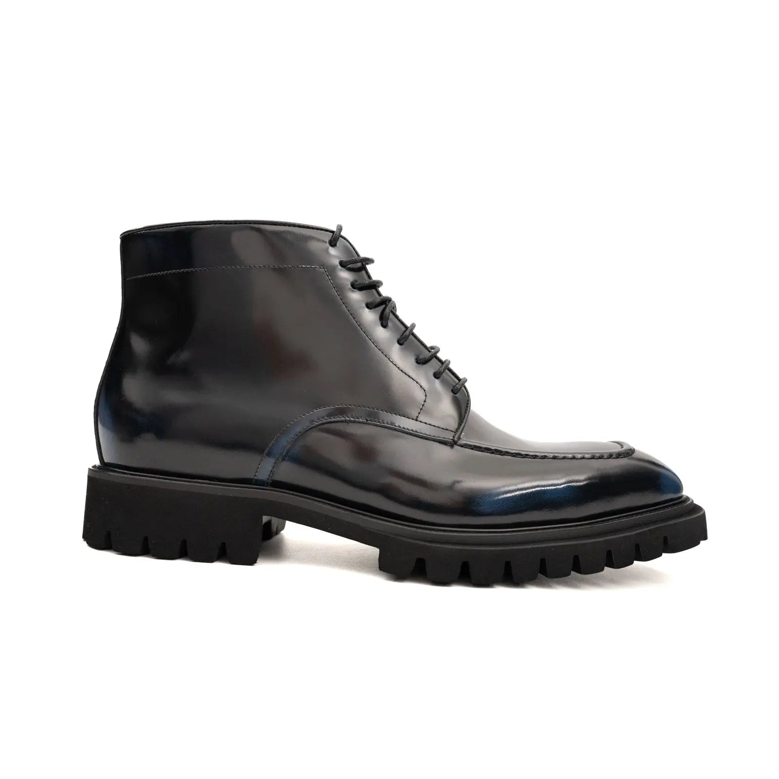 Blue Patent Lug Sole Boot