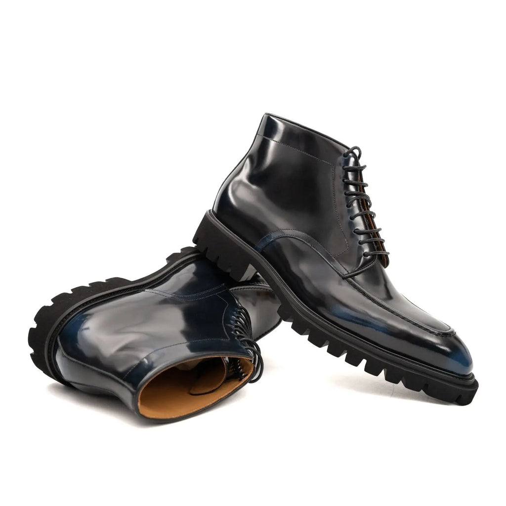 Blue Patent Lug Sole Boot
