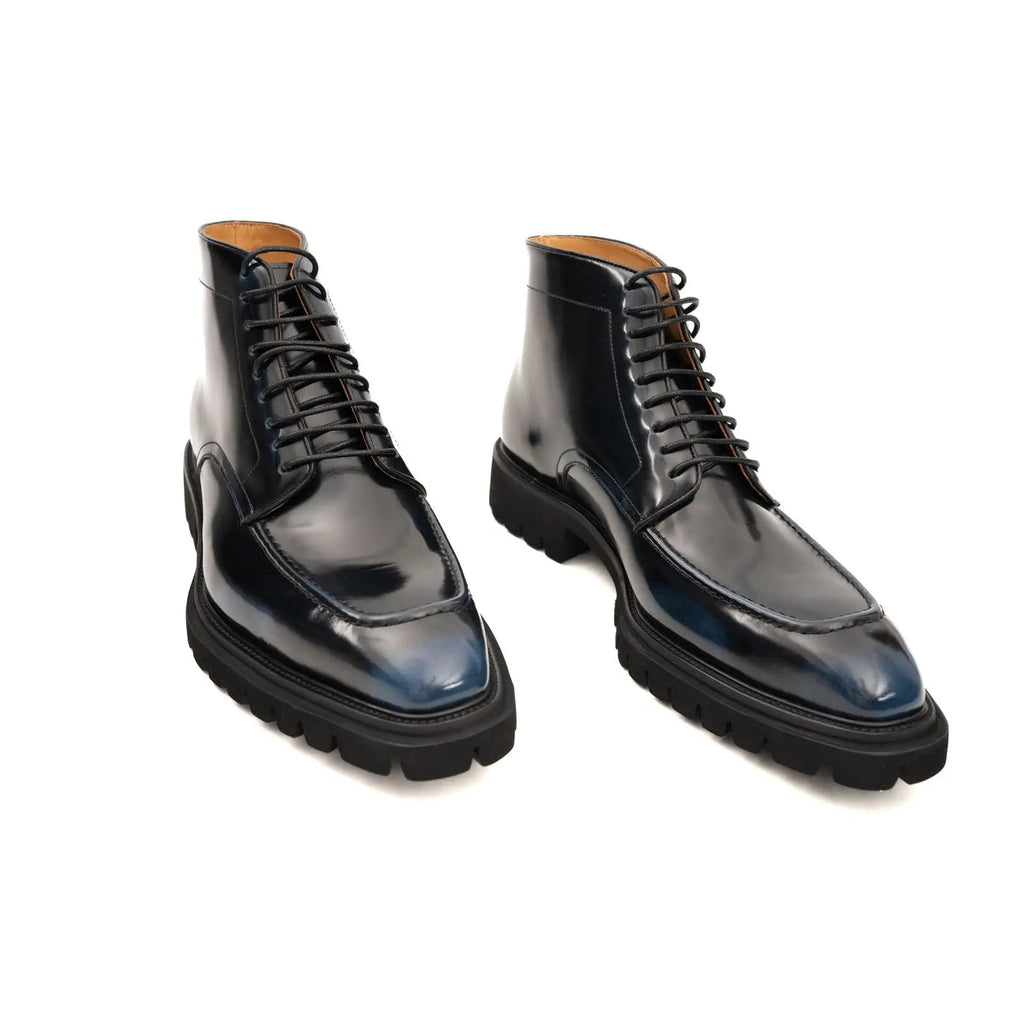 Blue Patent Lug Sole Boot