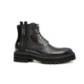 Blue Patent Side-Zip Combat Boot