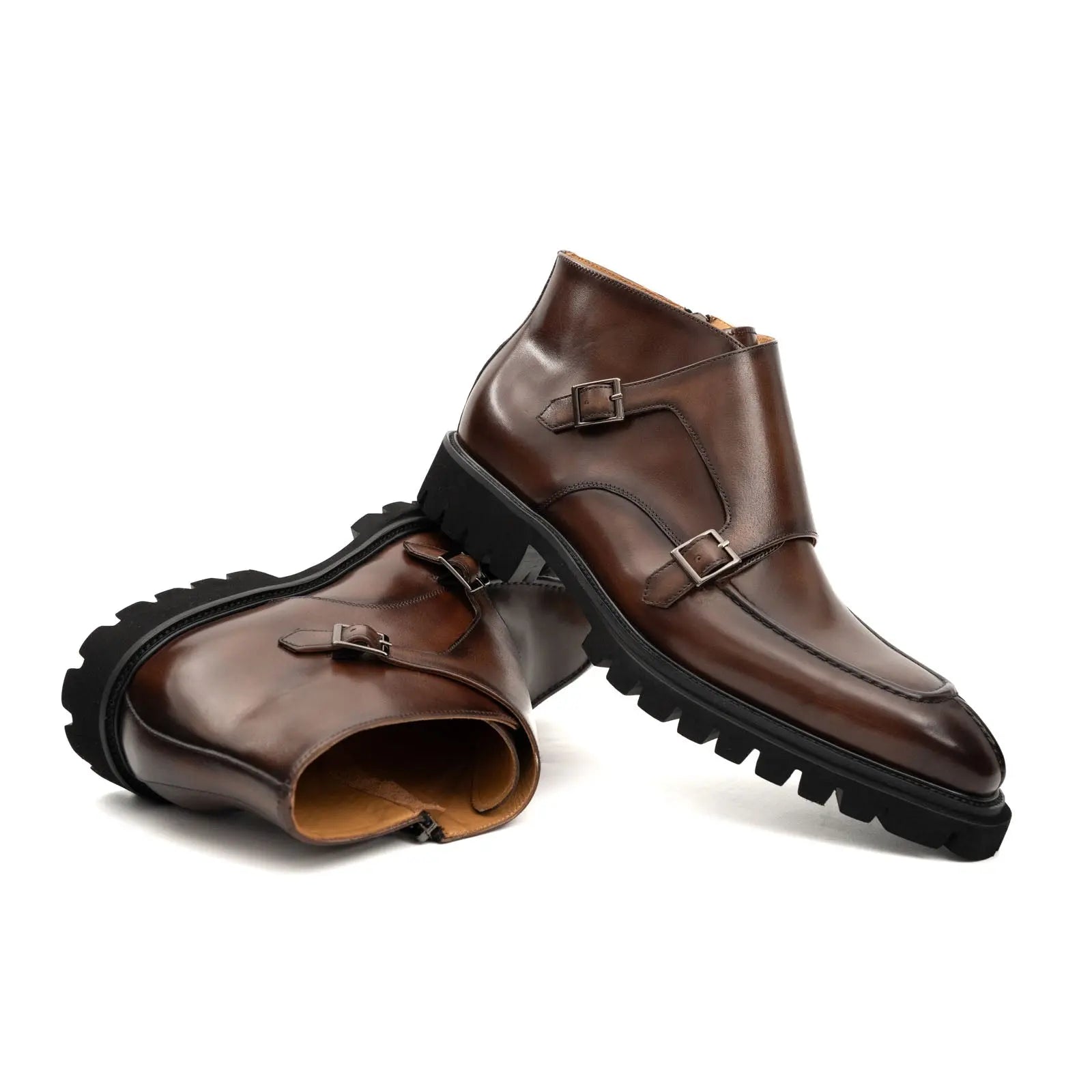 Borwn Burnished Double Monk Boot