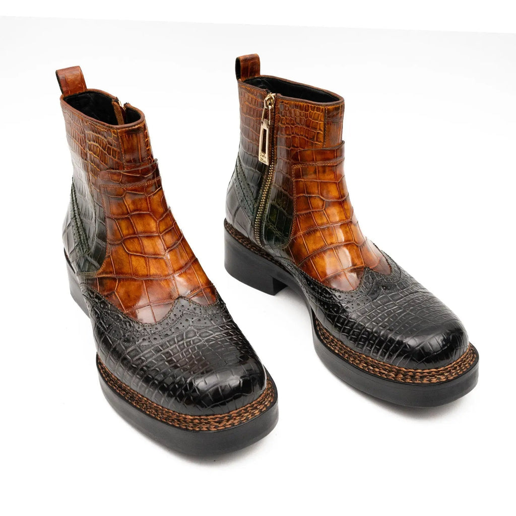 Brown Crocodile Leather Boots Goodyear Norwegian Welt 8013