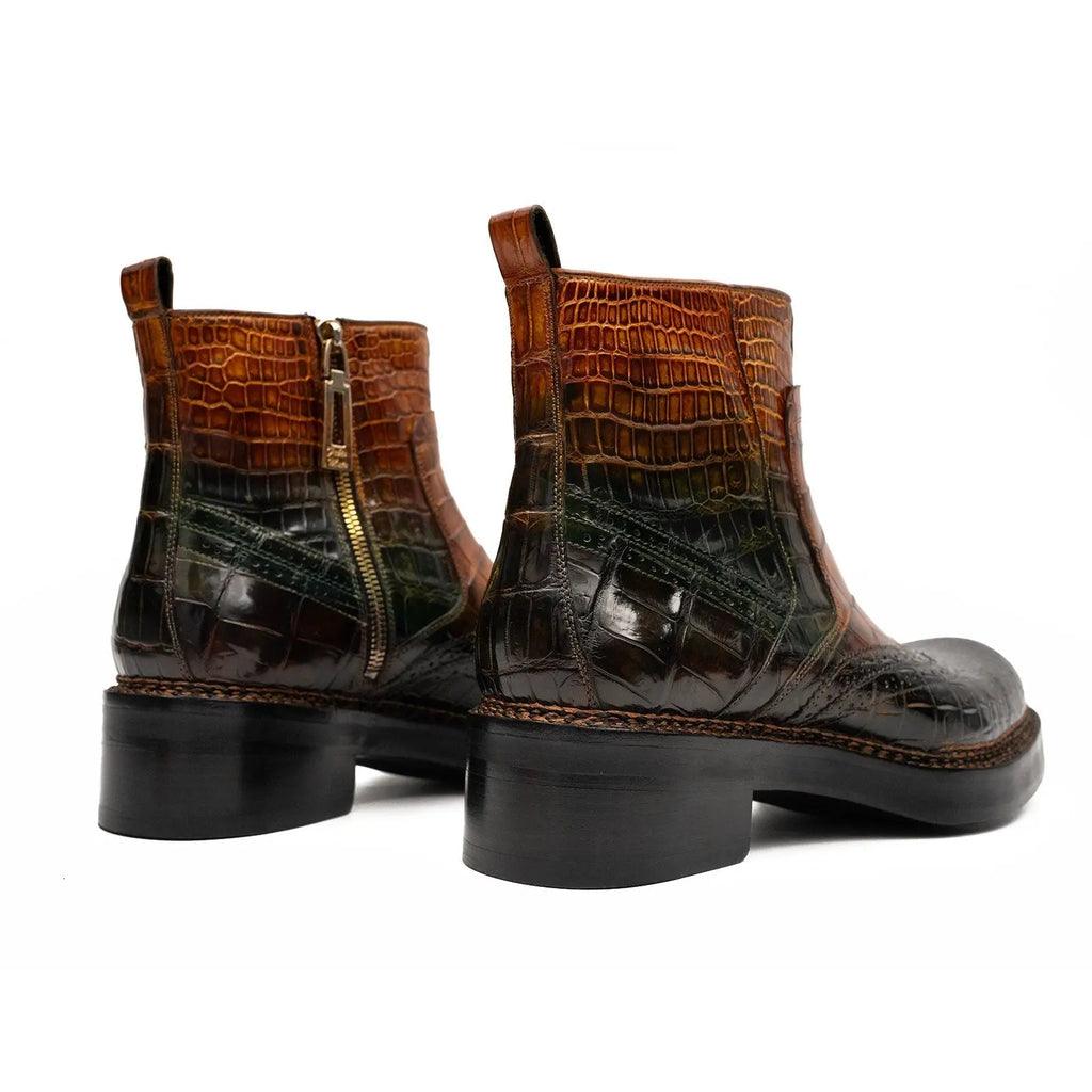 Brown Crocodile Leather Boots Goodyear Norwegian Welt 8013