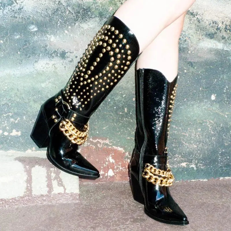 Knight Studded Cowboy Boots | Punk Rock Style with Rivets & Chains Country in My Heart