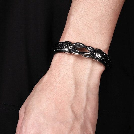 Harajuku Punk Men's Leather Bracelet - Titanium Steel