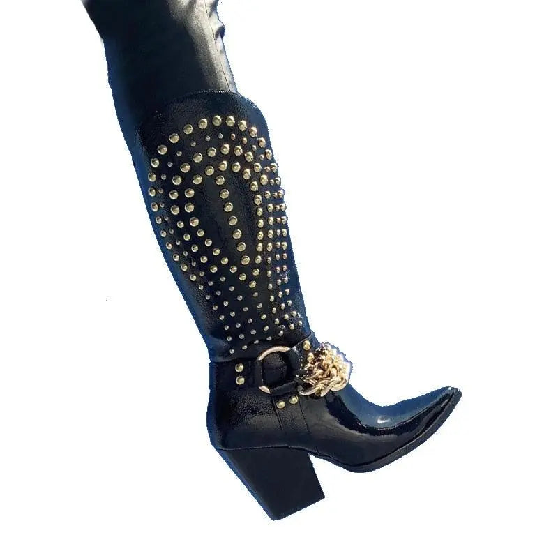 Knight Studded Cowboy Boots | Punk Rock Style with Rivets & Chains Country in My Heart