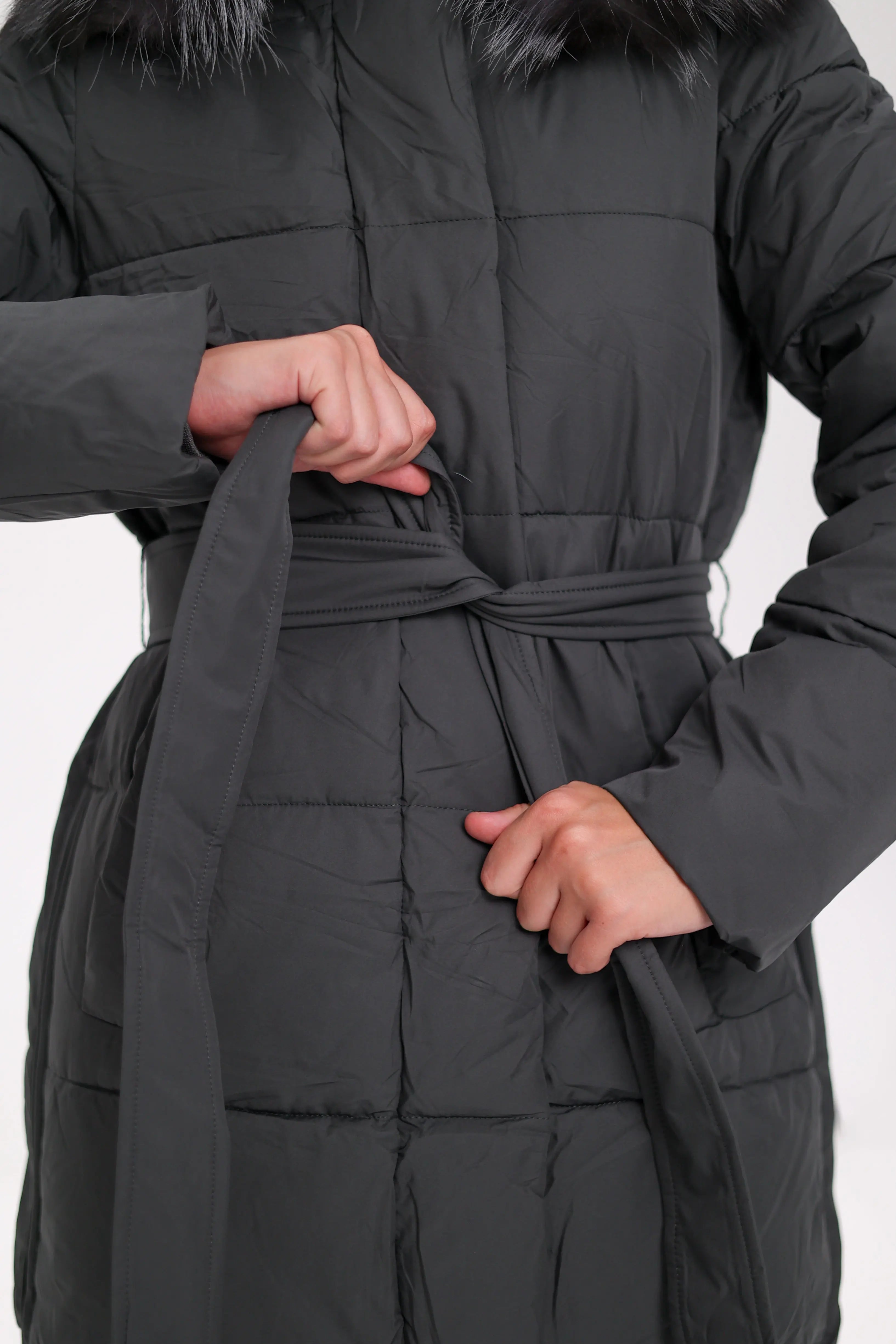 Genuine Silver Fox Belted Winter Insulated Coat Alaska® Outerwear Company