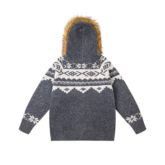 Hoodie with Detachable Fur Collar Unisex Loose Fit Sweater