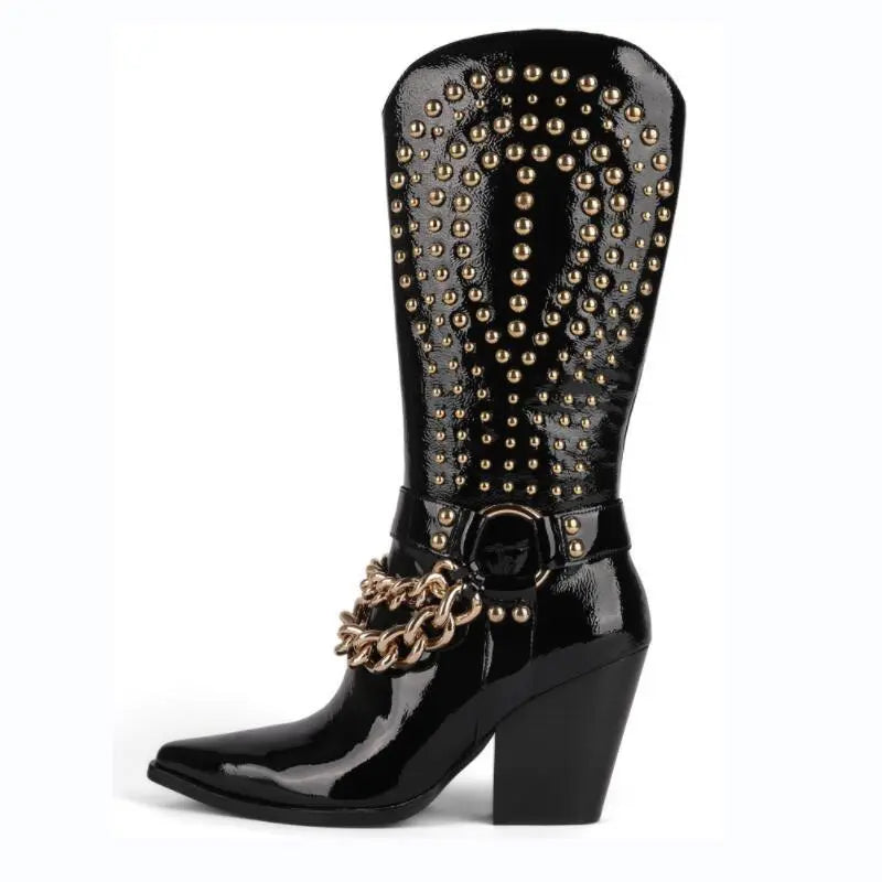 Knight Studded Cowboy Boots | Punk Rock Style with Rivets & Chains Country in My Heart