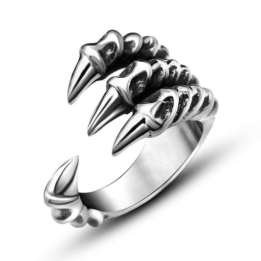 Punk Rock Silver Dragon Claw Ring - Adjustable 316L Stainless Steel