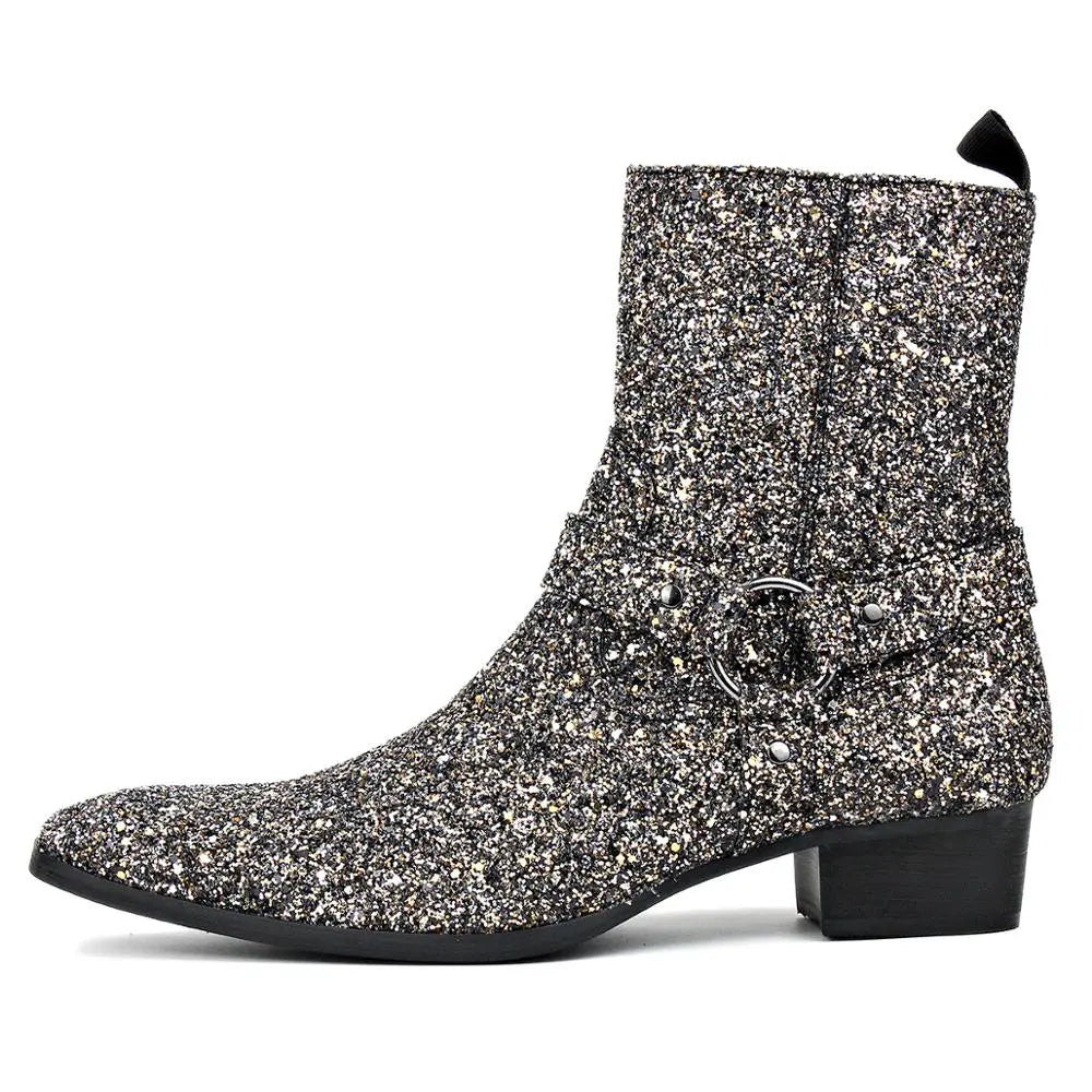 Silver Glitter Side Zipper Heel Chelsea Boots OSSTONE
