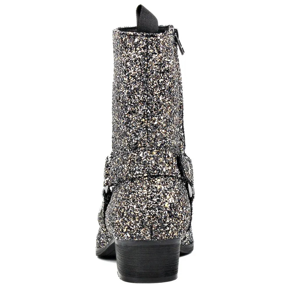 Silver Glitter Side Zipper Heel Chelsea Boots OSSTONE