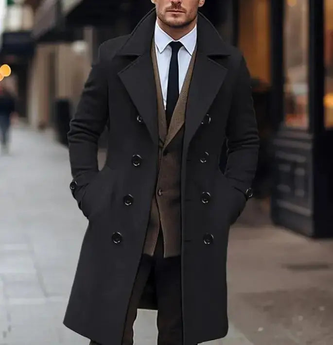 Fall Winter Men Woolen Coat Double Breasted Long Mimarta