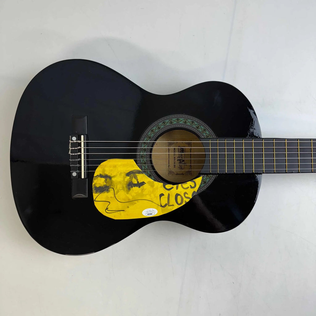 Autographed/Signed Ed Sheeran 39  Black Acoustic Guitar Eyes Closed Music Instrument JSA Holo Hall of Fame Sports Memorabilia