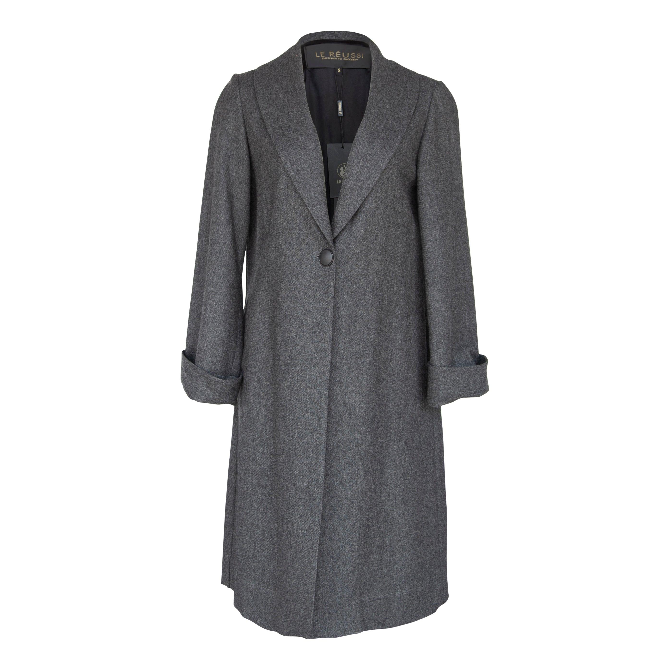 Worsted Flannel Long Trench Coat Gray Women’s Elegant Outerwear