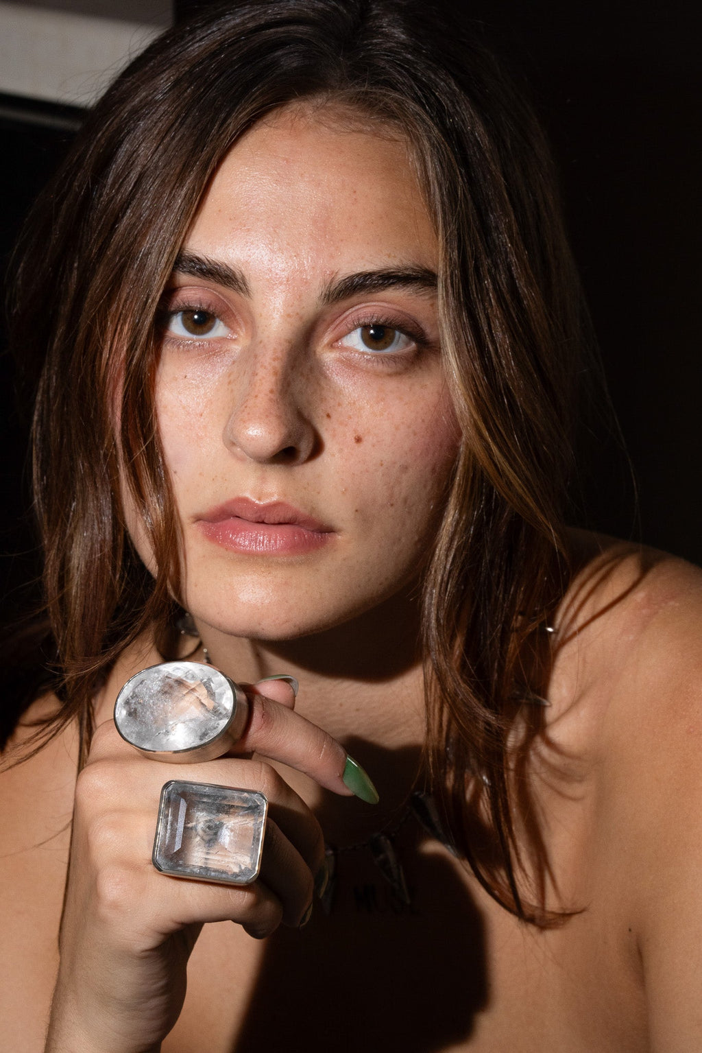 Oval Colossus Ring in Striated Crystal (Silver)