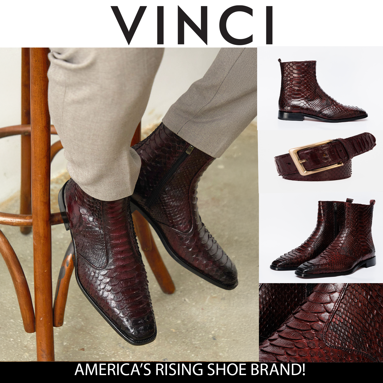 The Boss Burgundy Pythn Snk Zip-Up Leather Men Boot Limited Edition