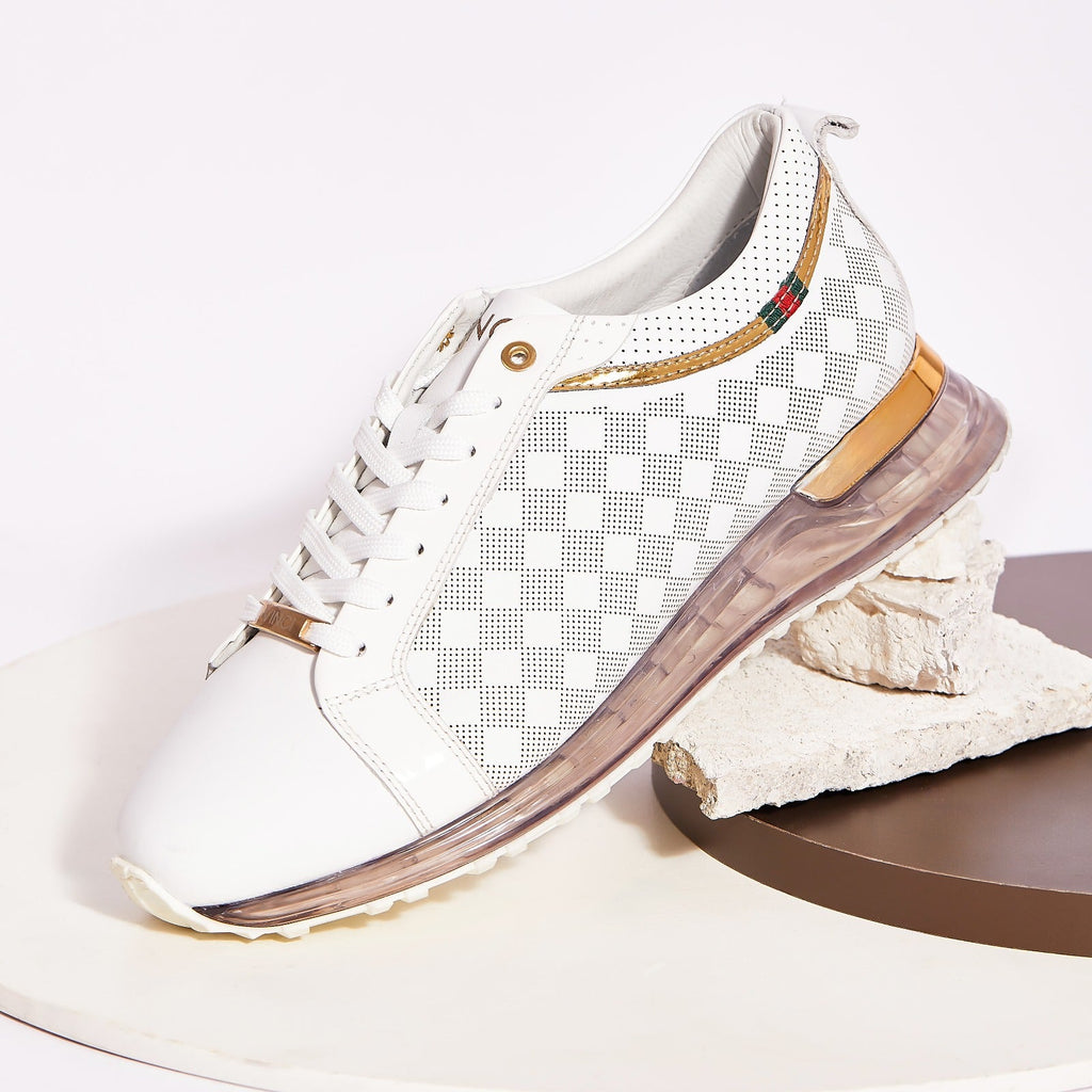 The Cenova White & Gold Leather Men Sneaker