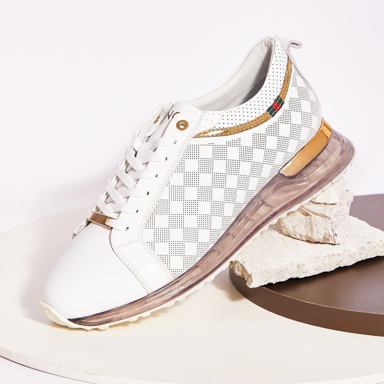 The Cenova White & Gold Leather Men Sneaker
