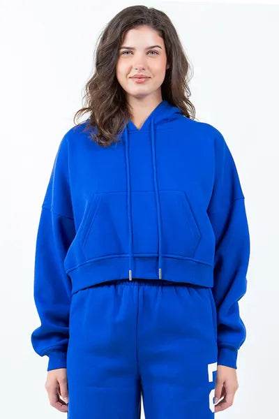 American Bazi Letter Graphic Long Sleeve Drawstring Cropped Hoodie