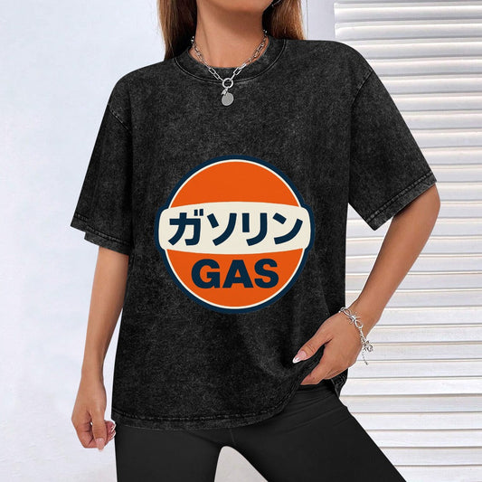 Japanese Gas Station Logo Vintage Wash Off Shoulder Tee