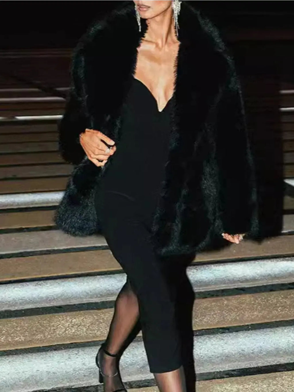 Elegant Sophisticated  Formal Wear V-neck Winter Coat Trendy Attic Store01