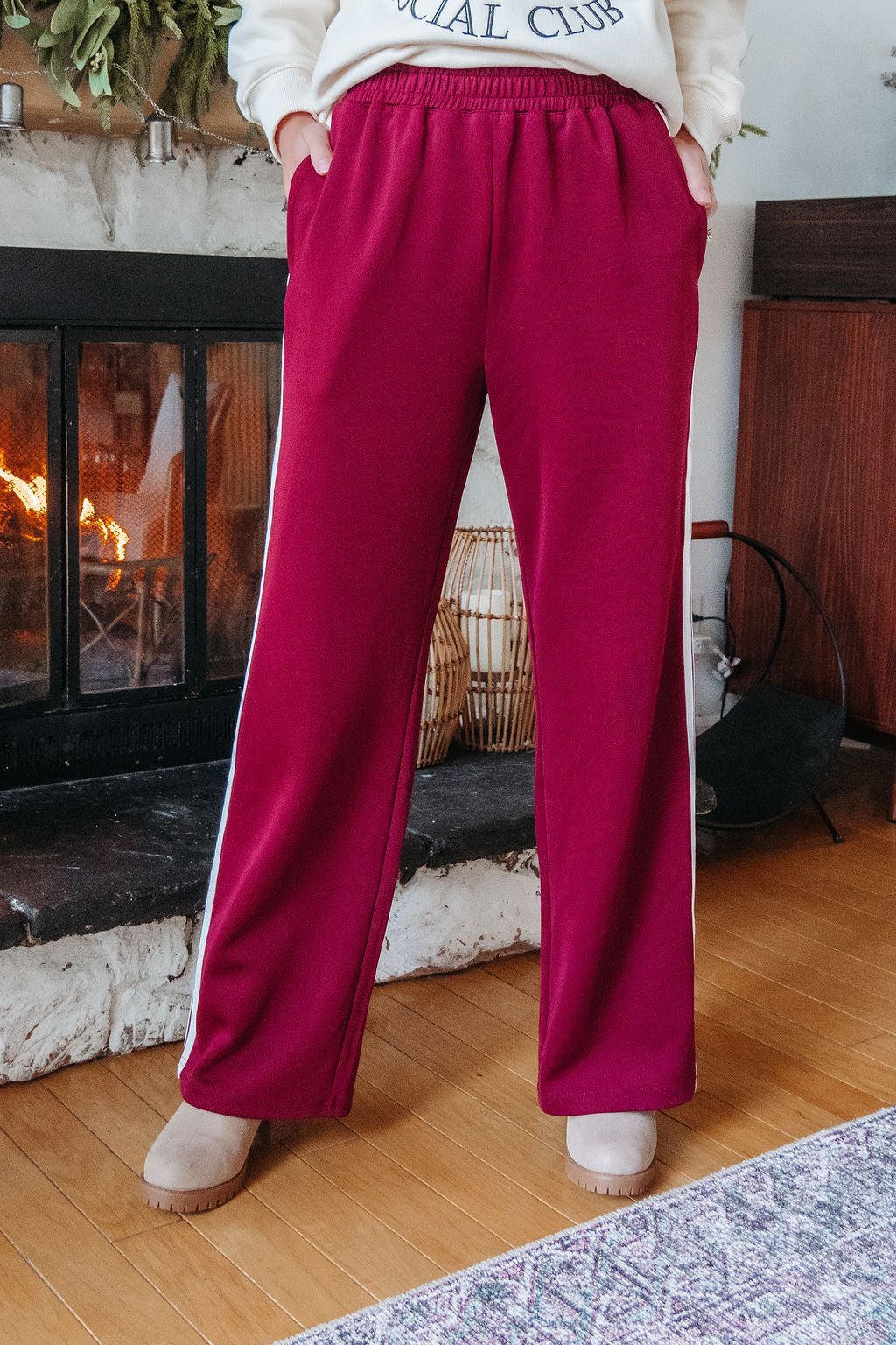 Burgundy Striped Athleisure Pants - DOORBUSTER