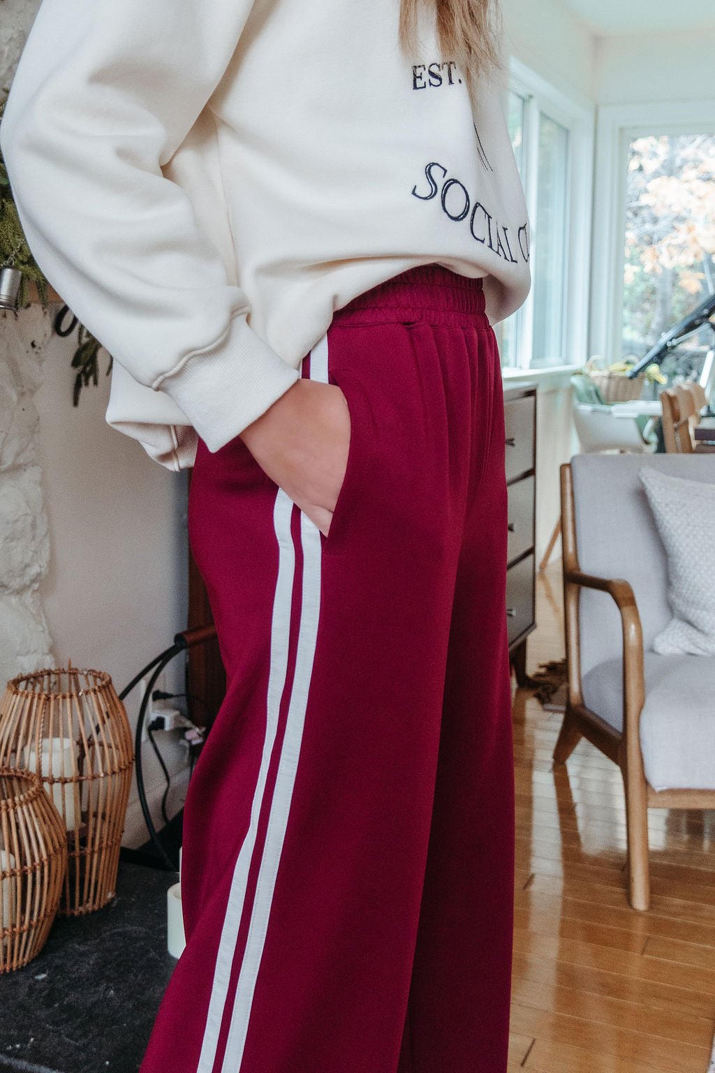 Burgundy Striped Athleisure Pants - DOORBUSTER