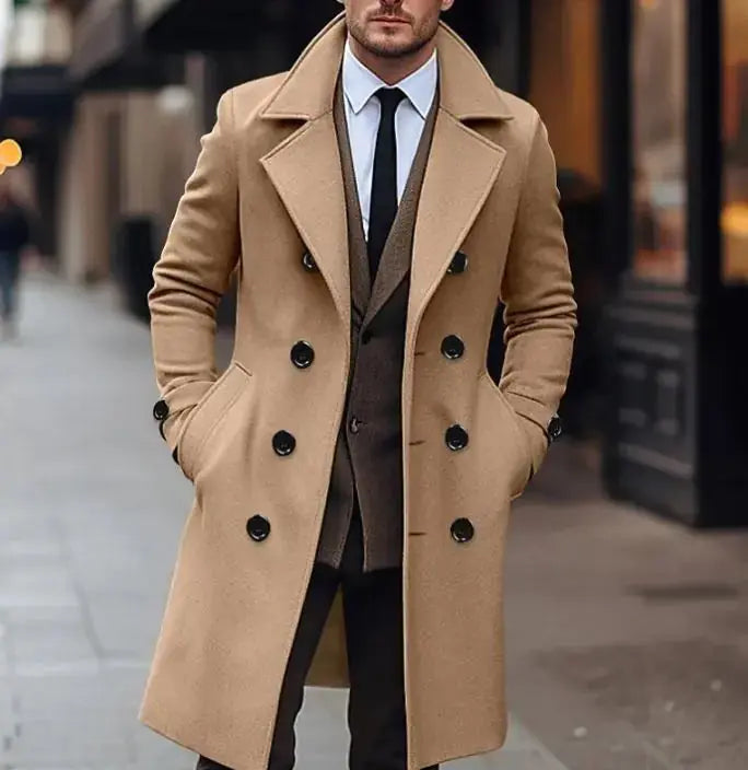 Fall Winter Men Woolen Coat Double Breasted Long Mimarta